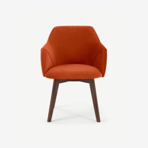Orange Armchair with Dark Wood Legs