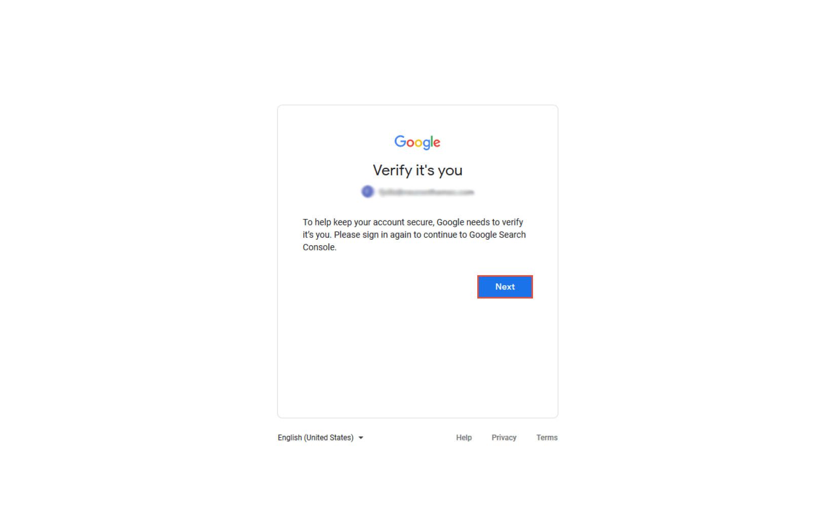 Google Search Console login step