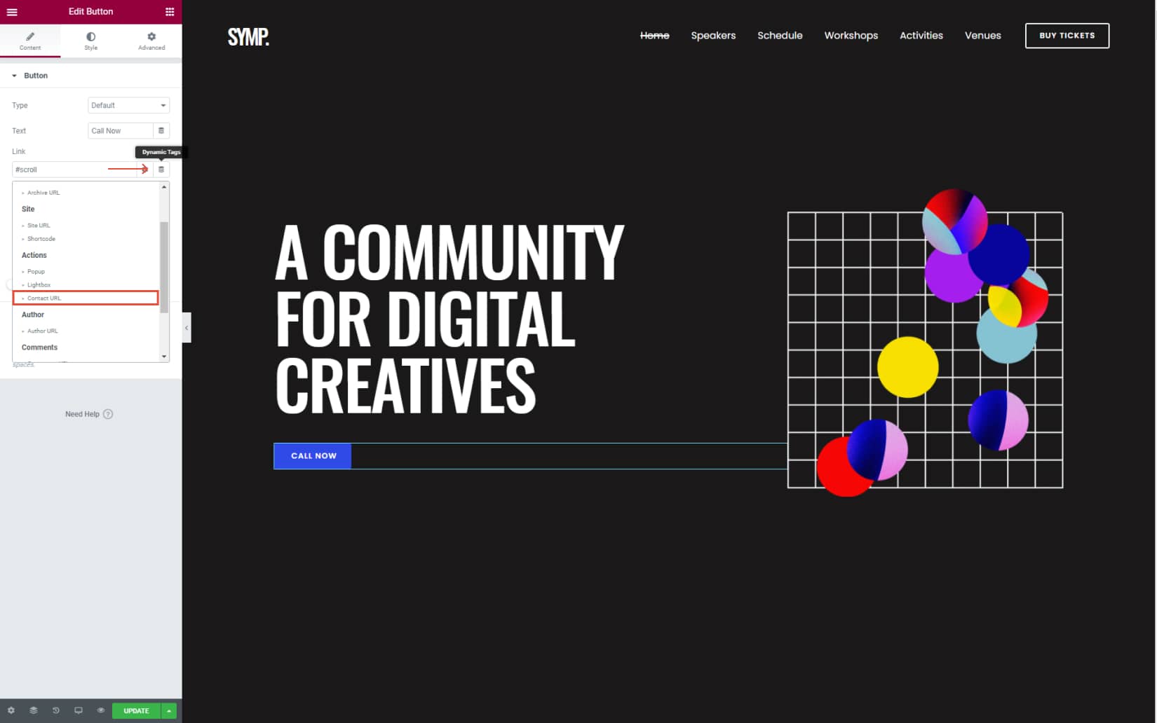 How to add Action links with Elementor