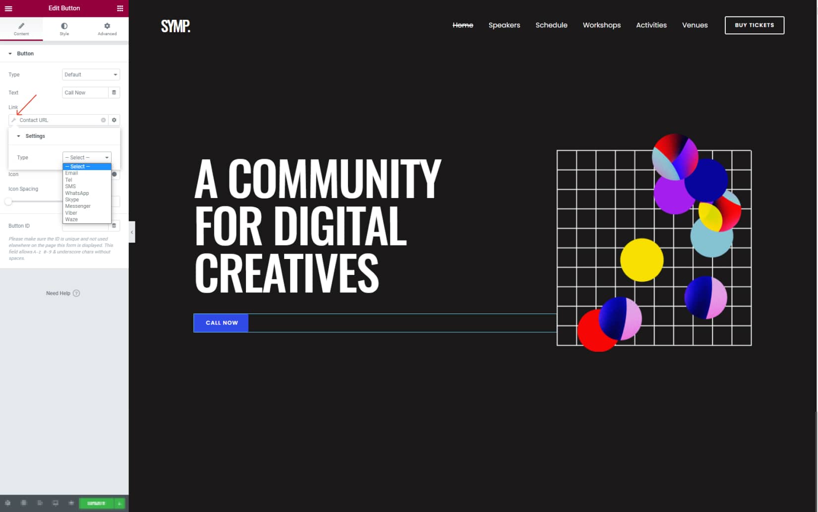 How to add Action links with Elementor