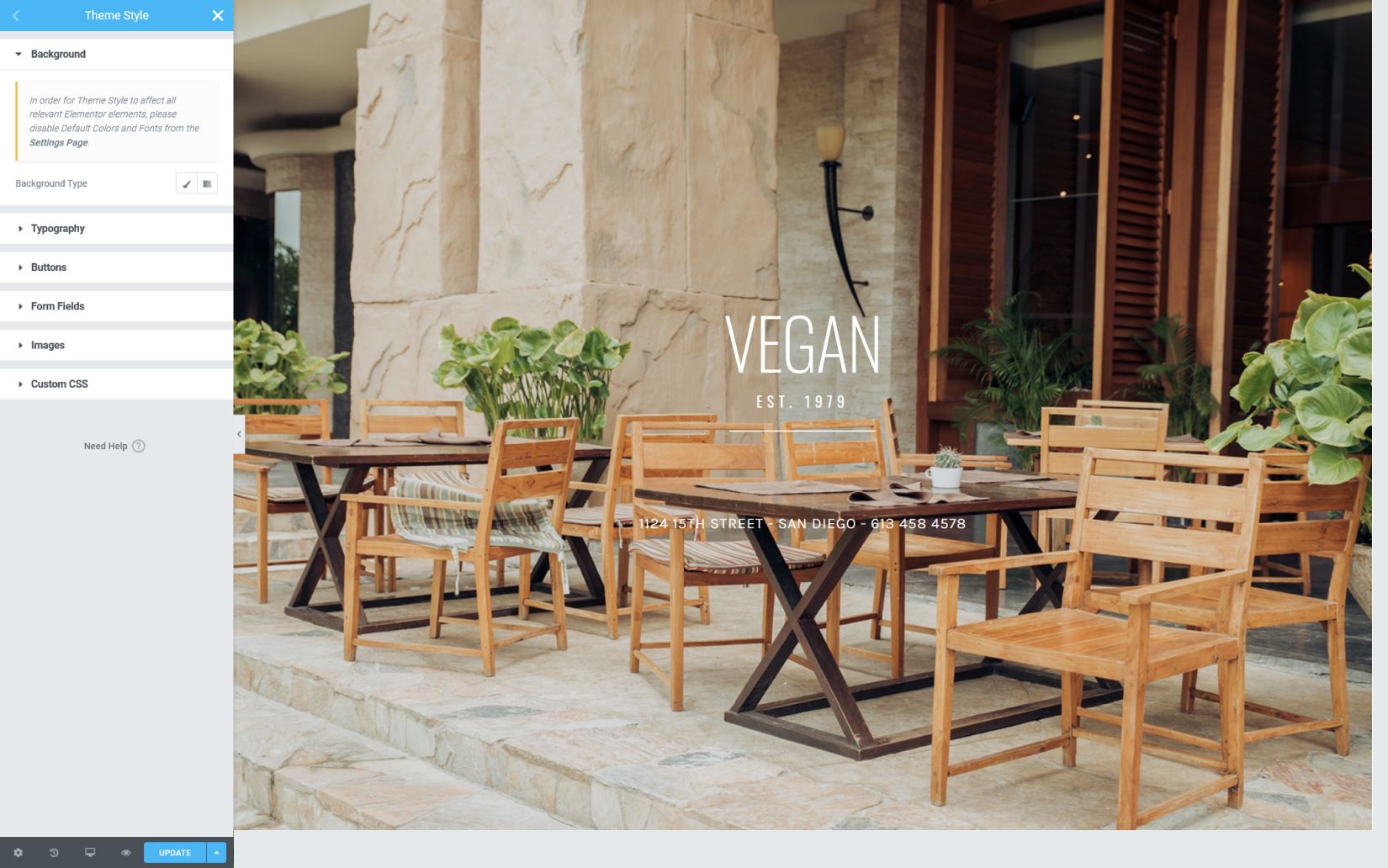 set the theme styles for Elementor