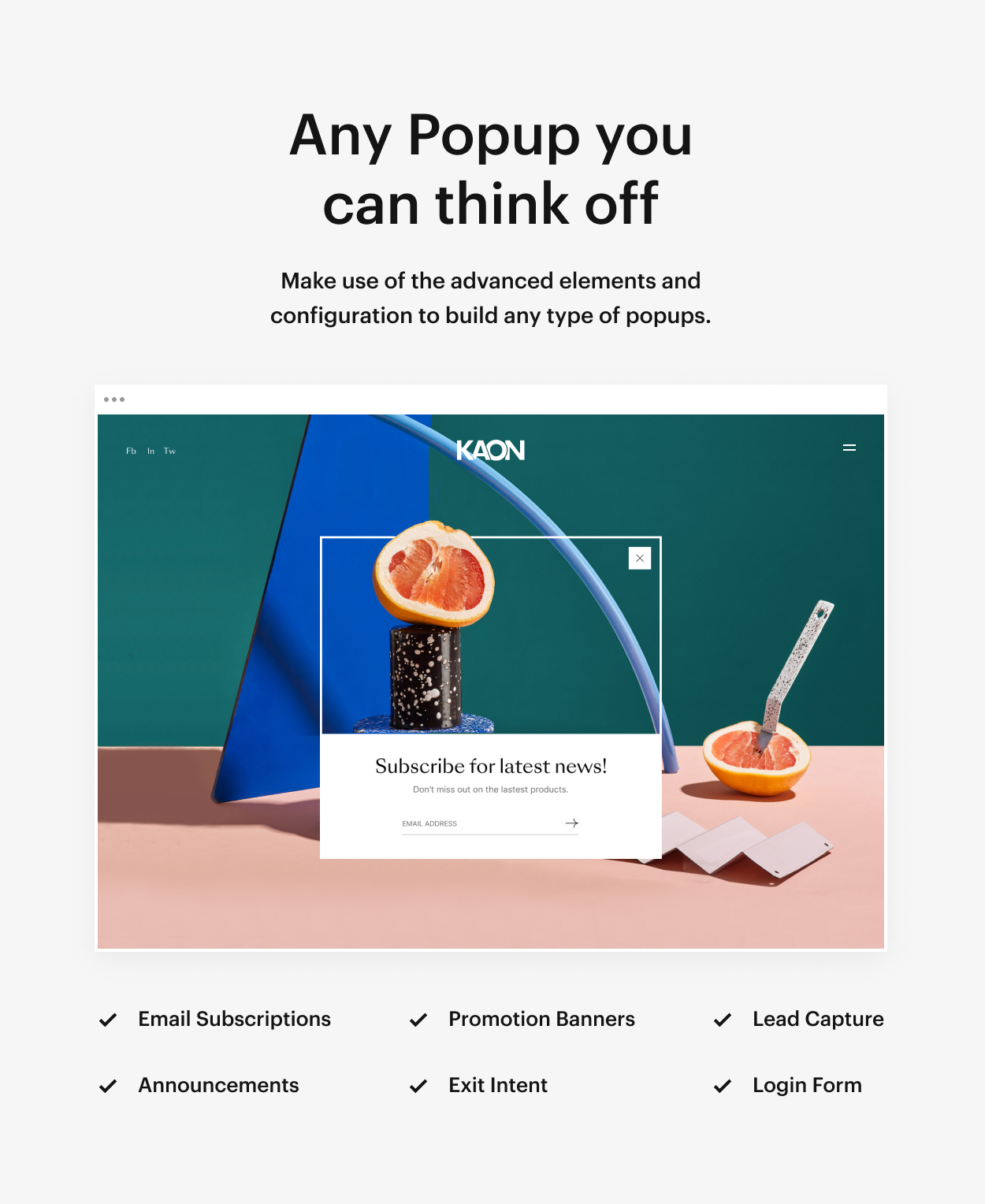 Kaon WordPress Theme - Popup Types