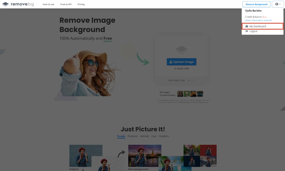Gain access to Remove BG Dashboard 1