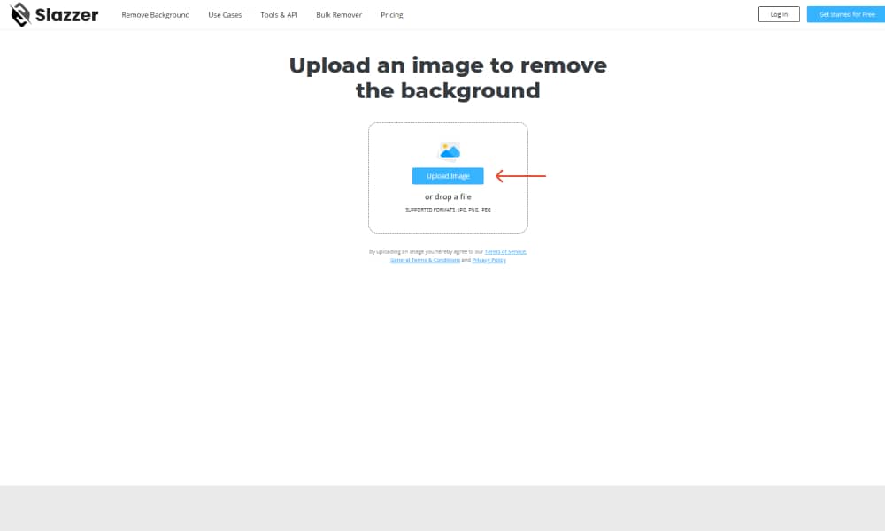 Upload to remove the background in Slazzer