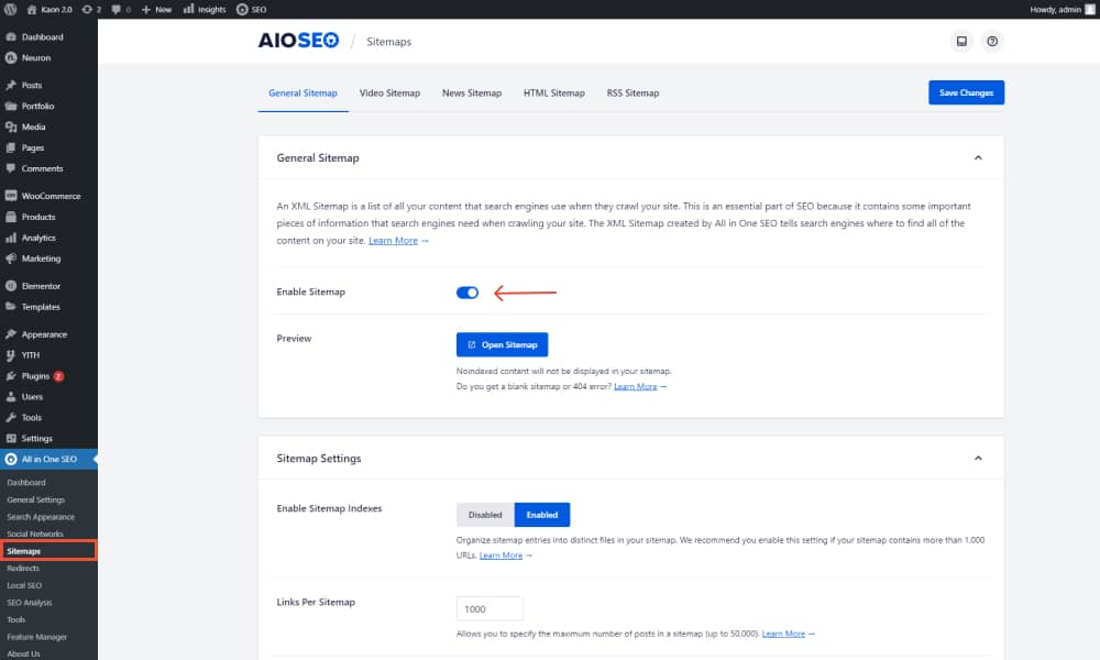 Enable Sitemaps with plugin in WordPress