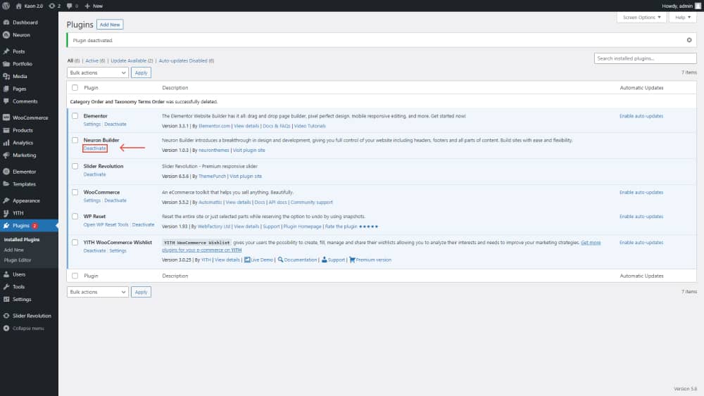 deactivate plugins in WordPress