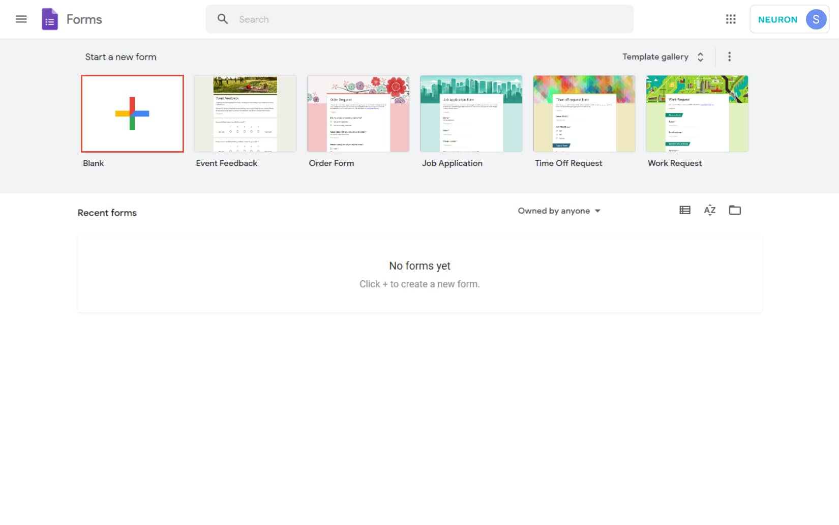 Create a new Form with Google Forms