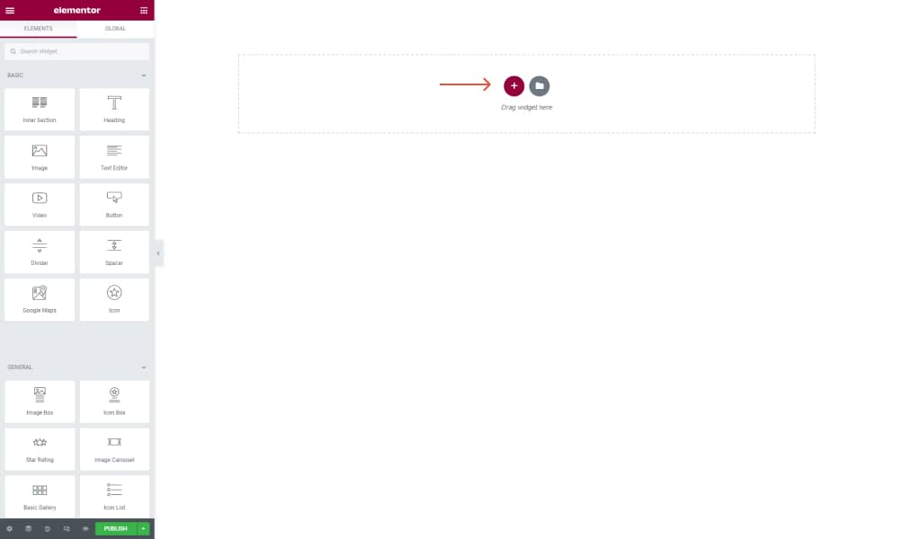 Add a section in Elementor